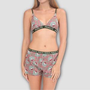 NWT Women's Peanuts Wreath Bra and Boxer Set- Size XXL
